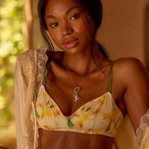 LyreBird Stretch Satin Bra - Cute Watercolor Printed Silky Unlined Bralette